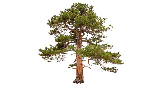 Pinus ponderosa tree with green needles isolated on transparent background cut out
