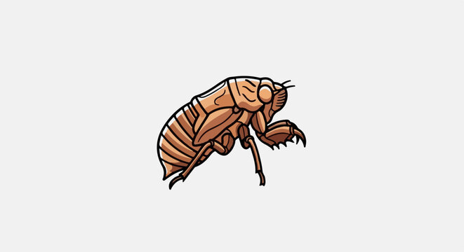 A cartoon cicada exoskeleton rests on a pale background