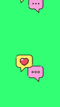 love chat icons green screen, commonly used in social media and messaging applications. 