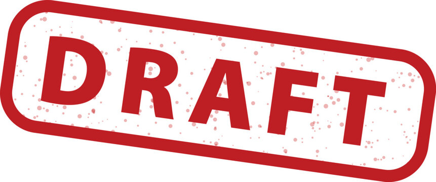 Red draft text stamp with white background and red border and red spots  draft sign