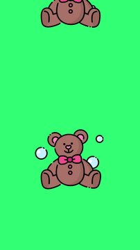 Teddy bear icon animation on green background.