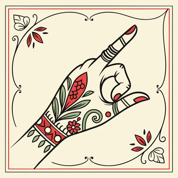 Indian hand gesture mudra okay symbol art design.