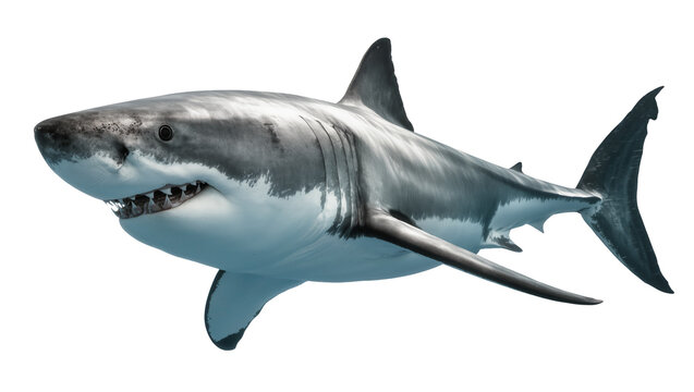 Great white shark with sharp teeth, isolated on transparent background