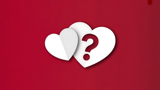 Heart, question mark, love, symbol, white icons on red background
