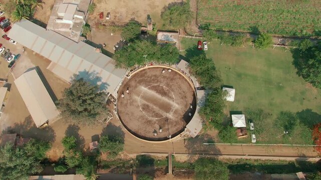 Colima charreria arena aerial view with scaramuza contest activities in Mexico