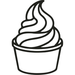 Black line drawing of a swirly soft serve ice cream in a cup on white background © Muhammad