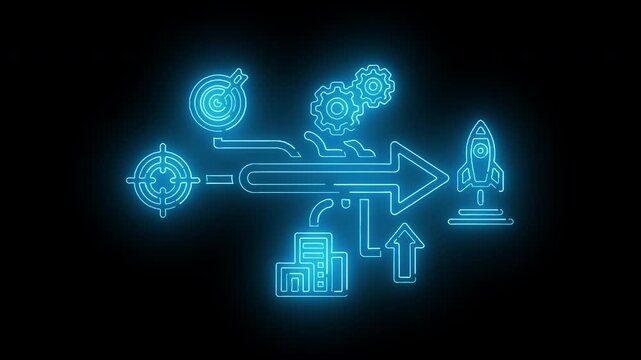 Neon-lit cybersecurity flowchart with threat detected center on black background