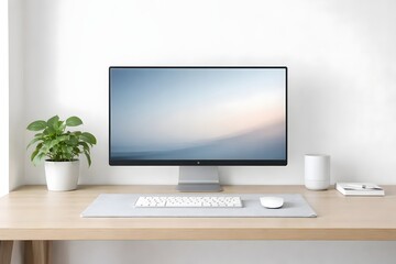 Fototapeta premium Minimal Desktop Computer Setup for Business Productivity, Workspace Design and Technology Concept