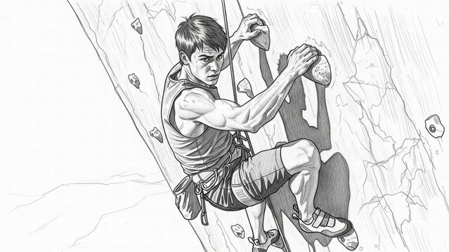 Climbing Challenge: A skilled climber fearlessly ascends a steep rock wall, showcasing strength, determination, and focus as they conquer the imposing challenge.