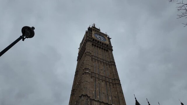 Iconic big ben clock tower standing tall in london against a moody, cloudy sky, a significant symbol of england's heritage and a renowned architectural landmark