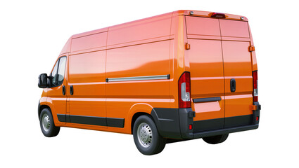 Bright orange cargo van with black accents, isolated on transparent background © Noah