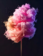 Naklejka premium Pink and Yellow Cotton Candy Bursting with Glitter Against Dark Background