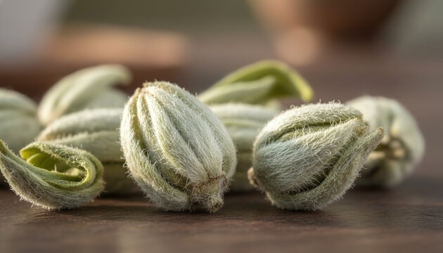 Premium Silver Needle white tea buds covered in fine white downy hairs macro