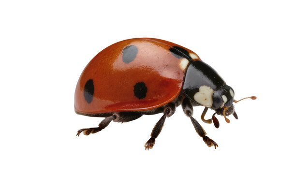 Red ladybug with black spots, isolated on transparent background