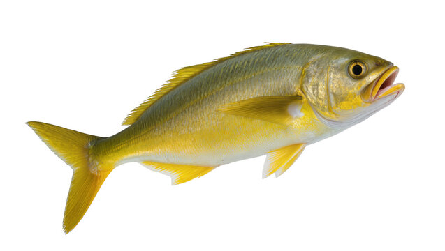 Yellowtail snapper fish with open mouth, isolated on transparent background