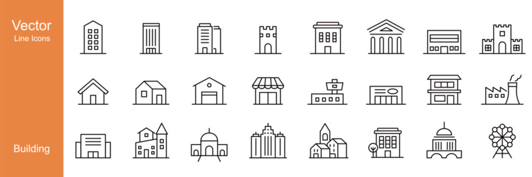 Building Icons - Vector Line. Editable Stroke.