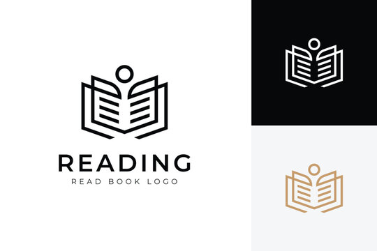 Education Reading Logo with Human Read Book Concept for Learning School and Library Branding