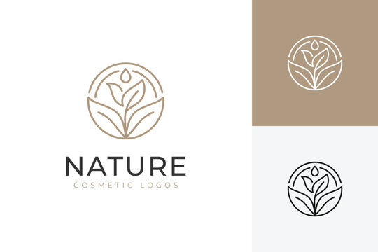 Natural Cosmetic Logo with Leaf and Water Drop Concept for Beauty Skincare and Organic Brand