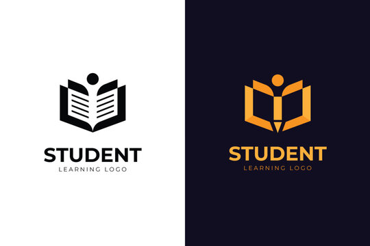 Education Student Logo with Abstract Human read Book and pencil Concept for Learning Platform and Academic Branding