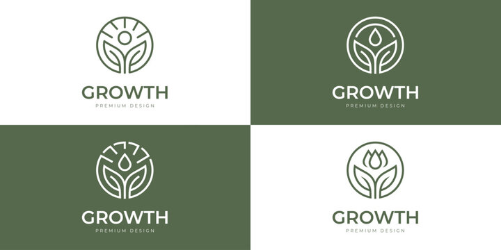 Growth Nature Logo with Leaf and Water Drop Circle Concept for Wellness, skincare and Eco Business Branding