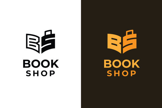 Book Shop Logo with Letter B S and Open Book Concept for Bookstore, education and Publishing Brand Logo Template