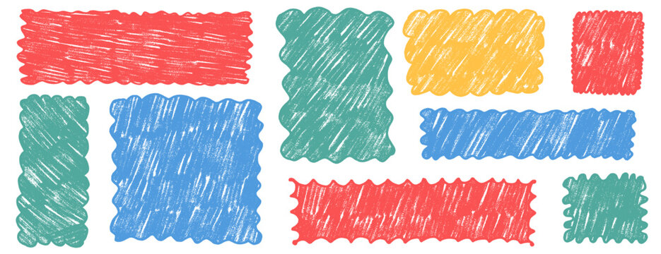Scallop crayon rectangle. Organic funky wavy abstract geometric text boxes. Curved, pastel chalk blank borders set. Vector callouts, promo tags for quote isolated no bg. Irregular rectangular badges.