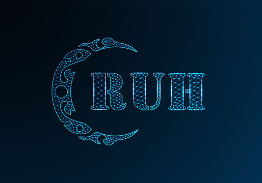 Low poly letter logo RUH design. RUH letter logo low poly vector design on blue color gradient background. RUH logo low poly design
