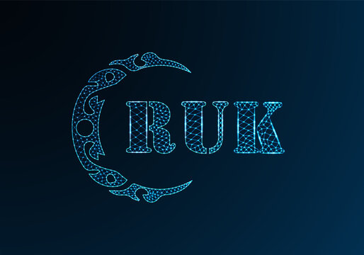 Low poly letter logo RUK design. RUK letter logo low poly vector design on blue color gradient background. RUK logo low poly design