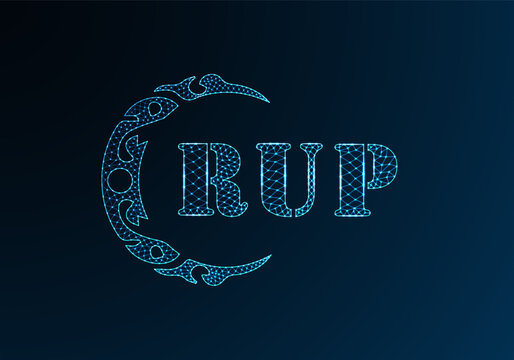 Low poly letter logo RUP design. RUP letter logo low poly vector design on blue color gradient background. RUP logo low poly design