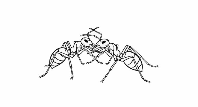 Two ants facing each other with antennae touching