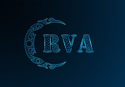 Low poly letter logo RVA design. RVA letter logo low poly vector design on blue color gradient background. RVA logo low poly design