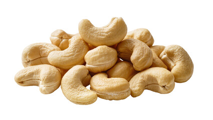 Fototapeta premium Pile of raw cashew nuts curved shape light brown color, isolated on transparent background