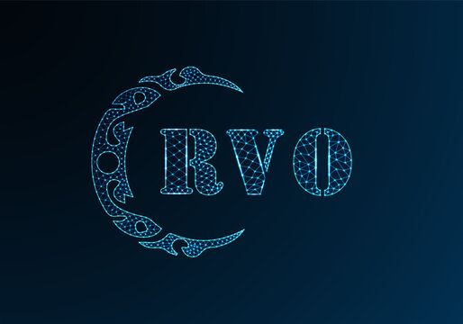 Low poly letter logo RVO design. RVO letter logo low poly vector design on blue color gradient background. RVO logo low poly design