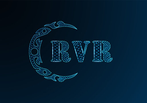 Low poly letter logo RVR design. RVR letter logo low poly vector design on blue color gradient background. RVR logo low poly design