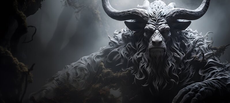 art of minotaur liger dryad a black and white high contrast full body ,generative AI
