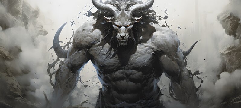 art of minotaur liger dryad a black and white high contrast full body ,generative AI