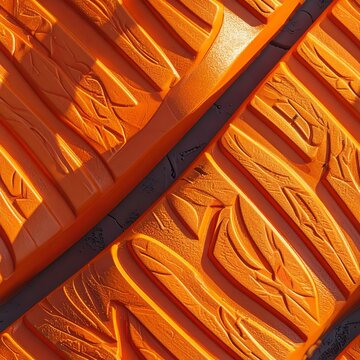 Close Up Abstract Pattern of Bright Orange Textured Surfaces with Sunlight and Shadows