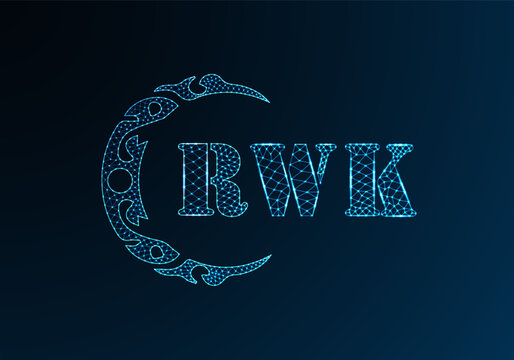 Low poly letter logo RWK design. RWK letter logo low poly vector design on blue color gradient background. RWK logo low poly design