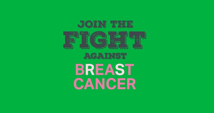 Digital animation of joint the fight against breast cancer text banner against black background