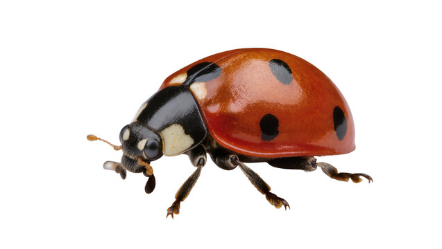 Red ladybug with black spots, isolated on transparent background