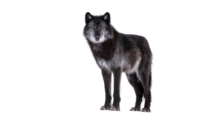 Black wolf standing looking forward, isolated on transparent background © Noah