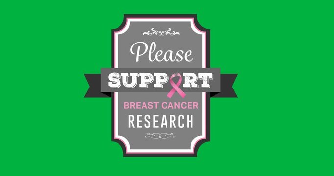 Digital animation of please support breast cancer research text banner against black background