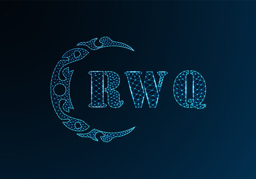 Low poly letter logo RWQ design. RWQ letter logo low poly vector design on blue color gradient background. RWQ logo low poly design