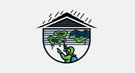 Obraz premium Person in protective suit cleaning house siding with spray