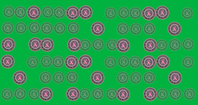 Multiple breast cancer awareness text banner with pink ribbon icons against black background