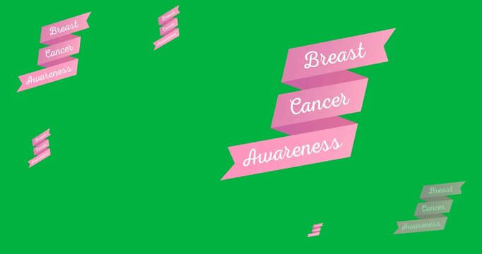 Multiple breast cancer awareness day text on pink ribbon icons against black background