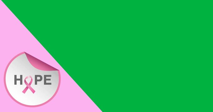 Digital animation of hope text with pink ribbon icon over pink banner against black background