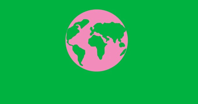 Digital animation of pink globe icon floating against black background