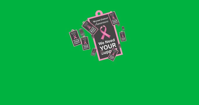 We need your support breast cancer research text banner with pink ribbon icon on black background