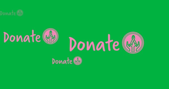 Multiple donate text banners with ribbon over hand icons against black background